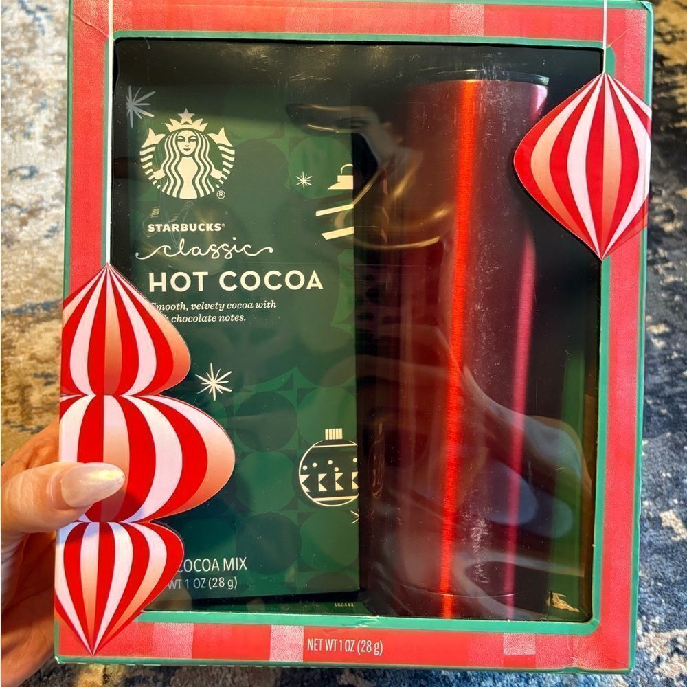 Starbucks NEW Holiday 19 Oz Stainless Steel Gift mug cup Set W/ Hot Cocoa Mix